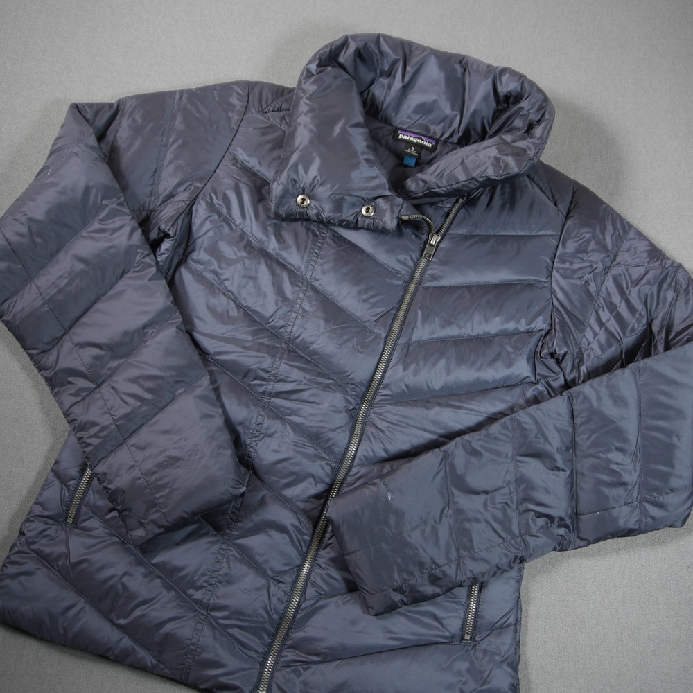 Patagonia W's Prow Quilted Duck Down Women Jacket 28422 Smolder Blue Moto Nylon